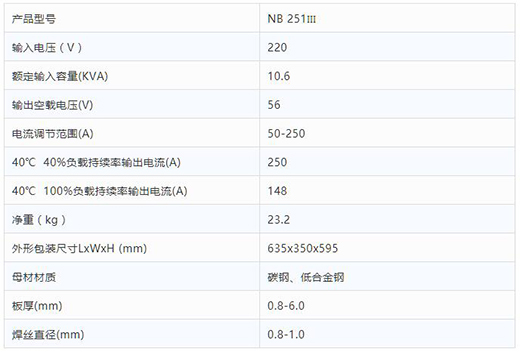 GOPAY钱包官网NB 251III焊机技术参数